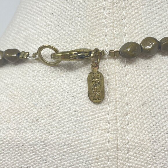 Treska Beaded Long Necklace Green Stone Porcelain Glass Boho Chunky Signed - Picture 3 of 13